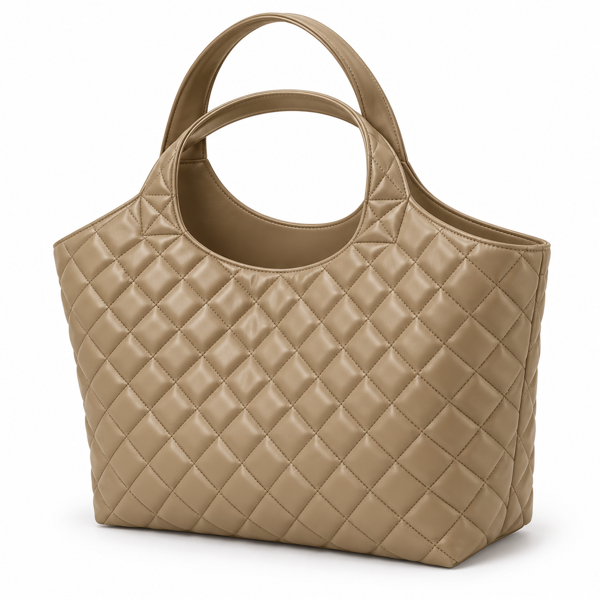 Khaki Quilted Vegan Leather Tote Bag