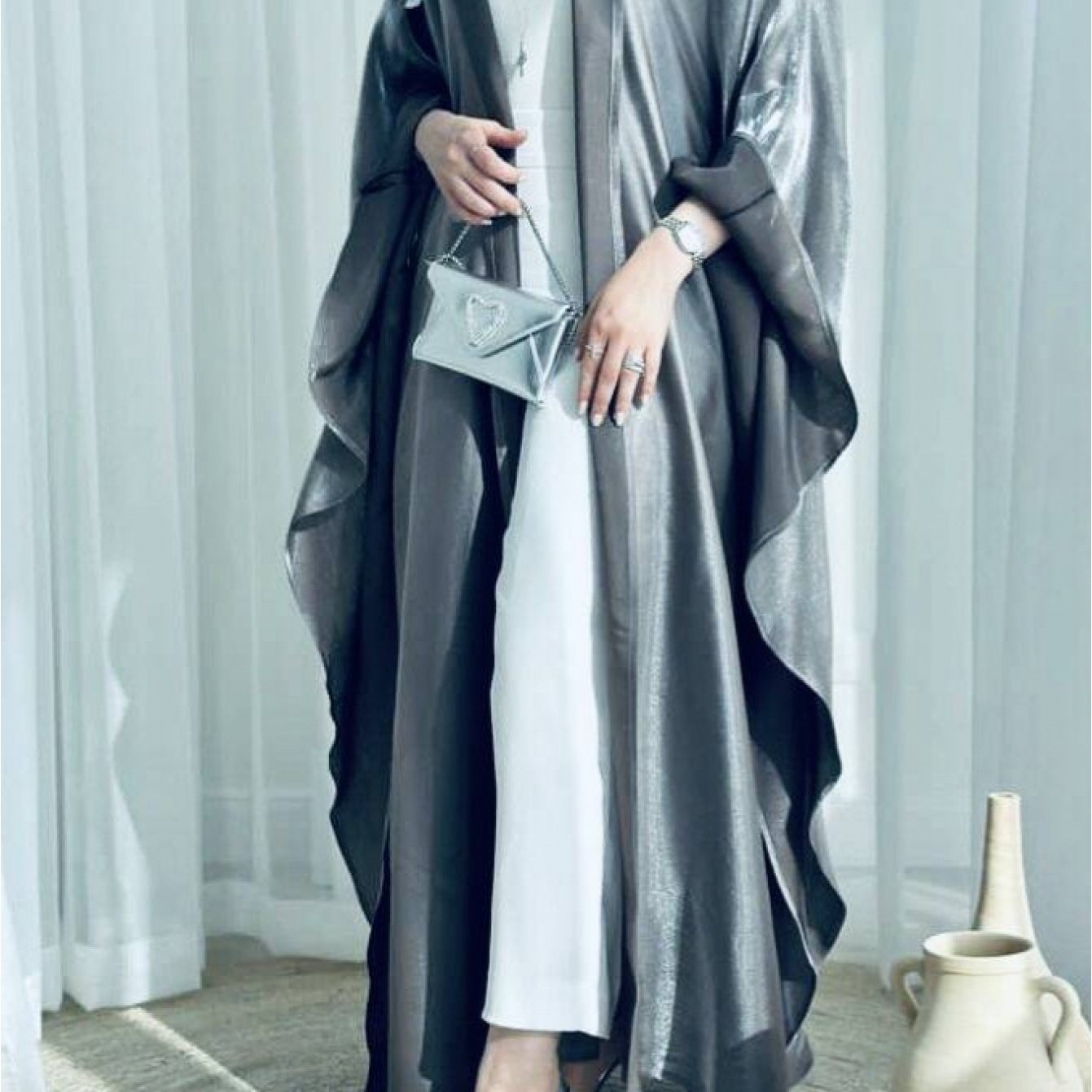 Dubai Middle Eastern Turkish Abaya Open Front Long Dress Two-Piece Set Without Scarf