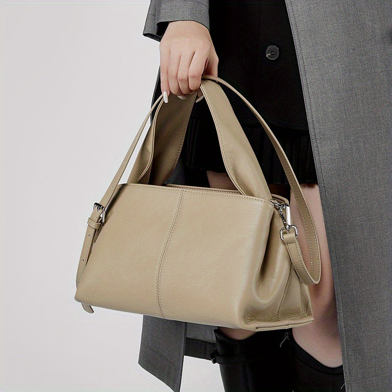 2025 Women's Retro Classic Genuine Leather Satchel Bag - Top-Grain Cowhide Handbag with Zipper Closure, Adjustable & Detachable Straps