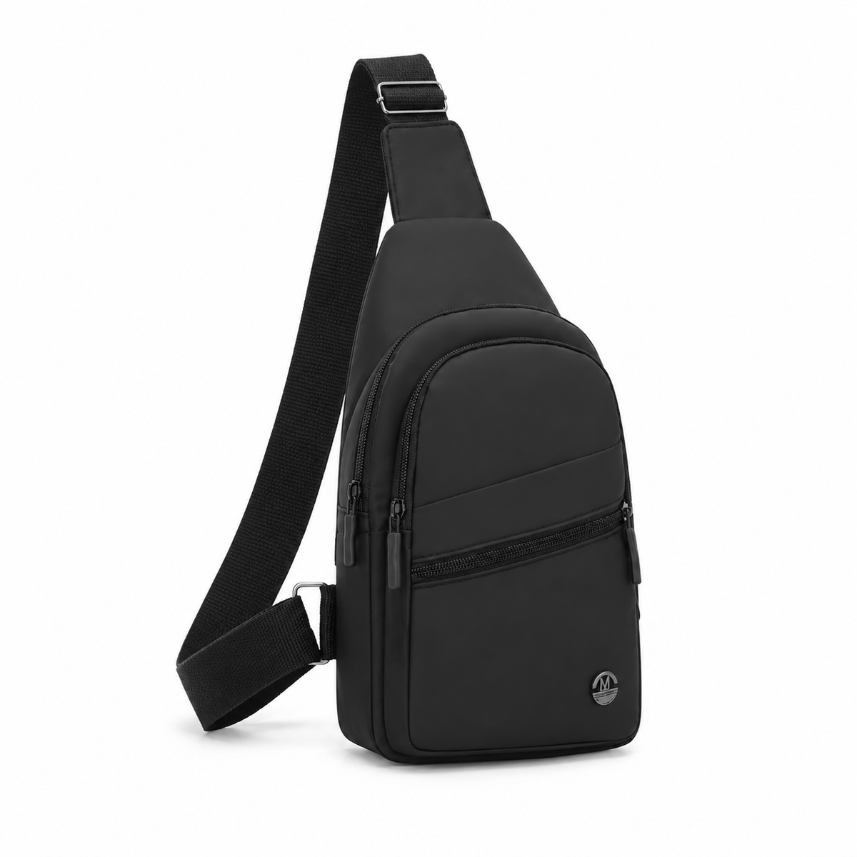Black Sling Crossbody Bag With Zippers