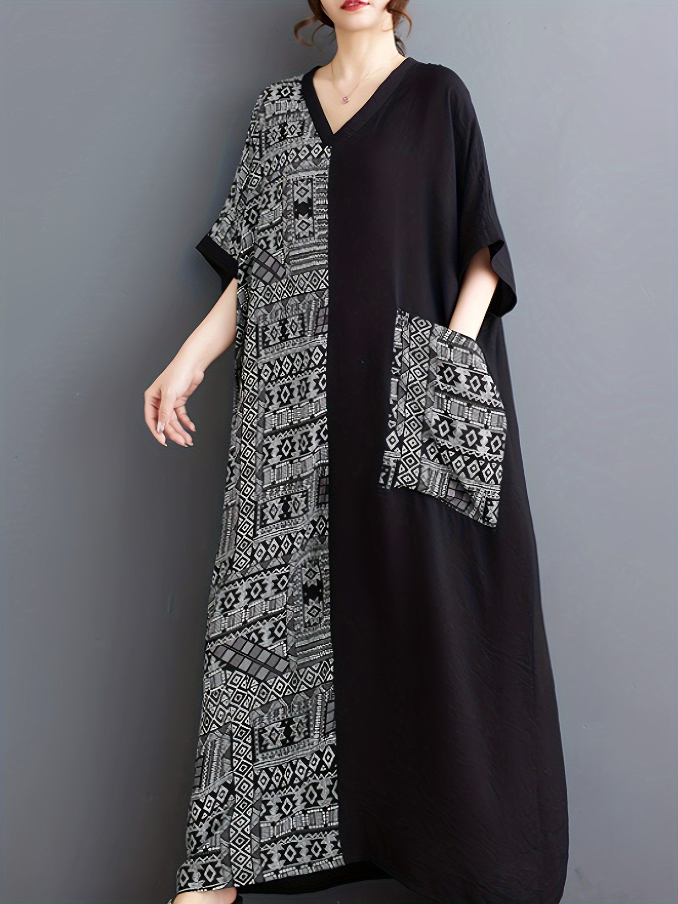 Bohemian Elegant Patchwork V-Neck Plus-Size Dress