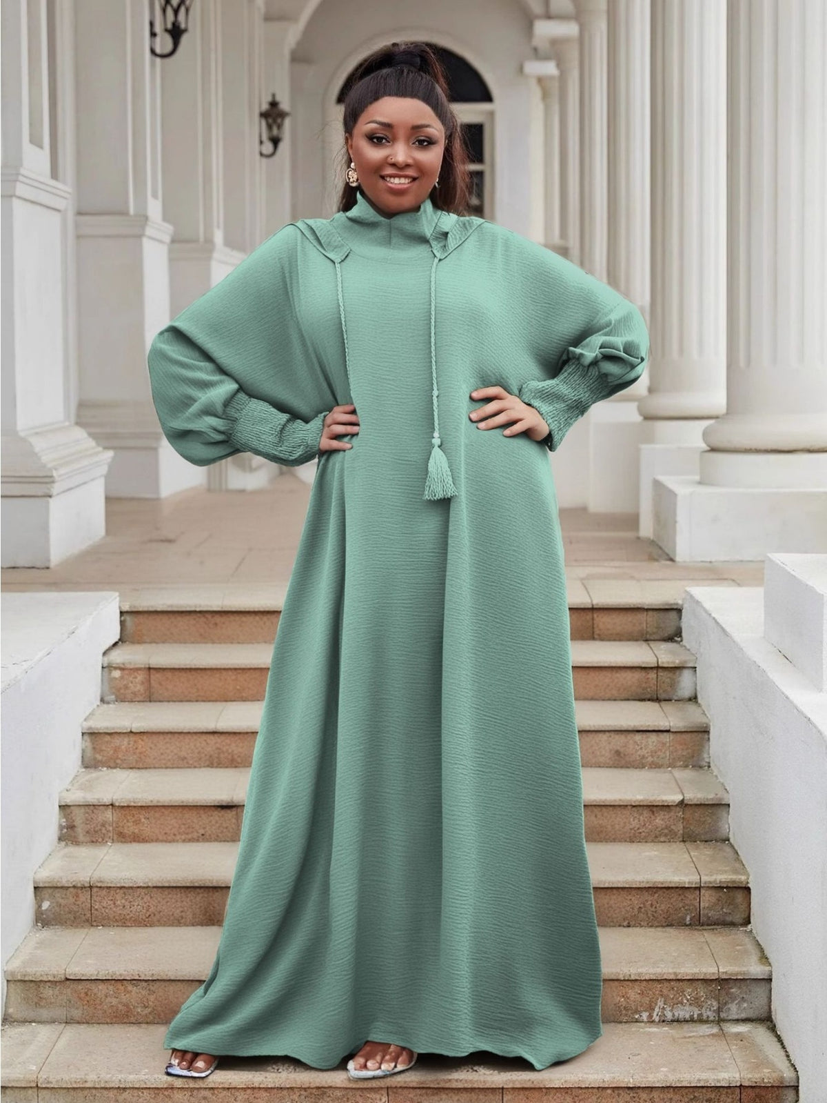 Plus Size Women's Hooded Long Sleeve Abaya - Oversized Loose Fit Solid Color Casual Elegant Gown, Machine Washable All-Season Comfort for Casual Attire, Leisure Outfit