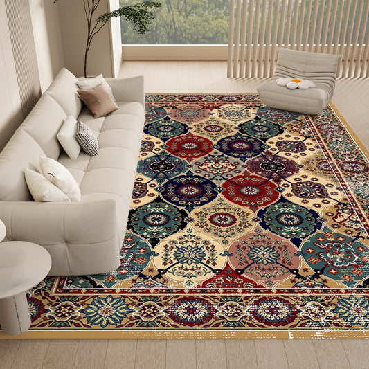 Washable Vintage Medallion Small Mat with Non-Slip Backing Soft and Stain Resistant Non-Shedding Low Plush Floor Mat Pad for Living Room Bedroom Kitchen Home Office