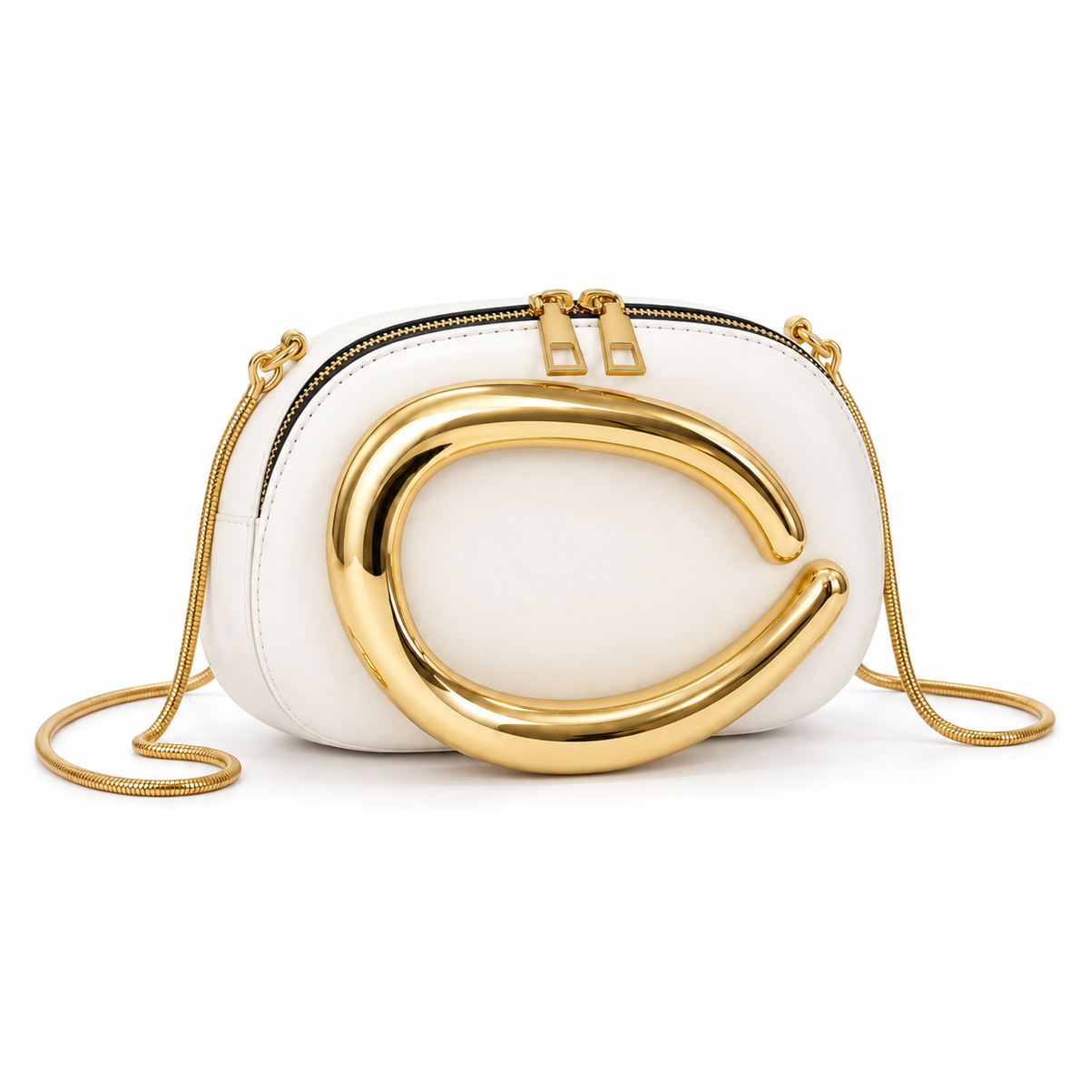 Ivory Gold Sculptural Evening Clutch Bag