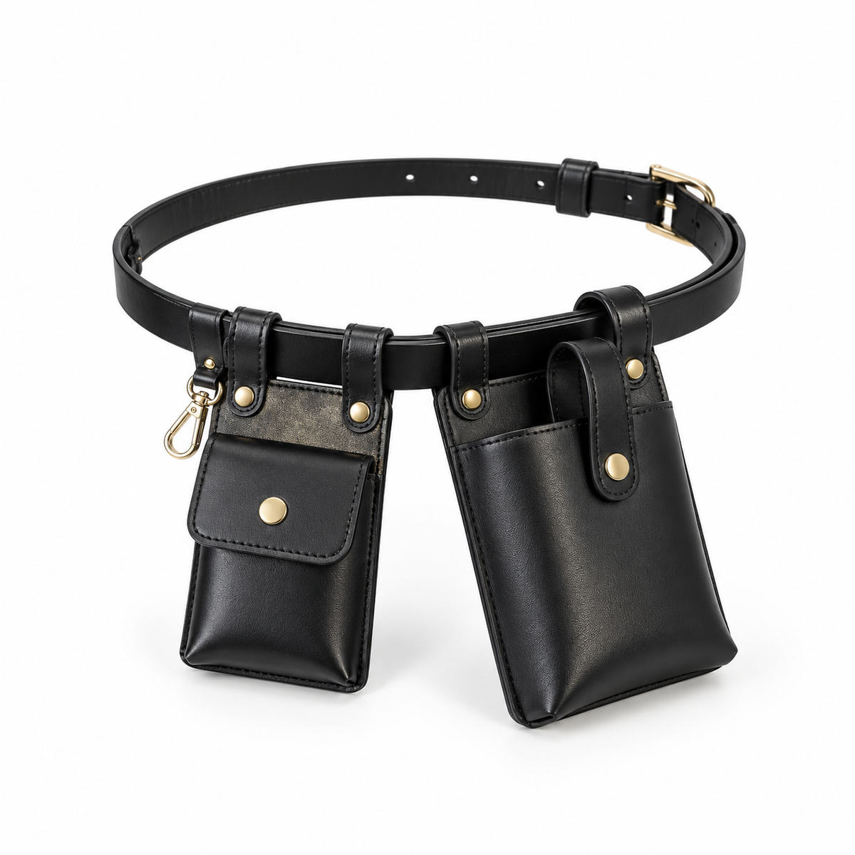 Black Dual Pouch Waist Belt Bag