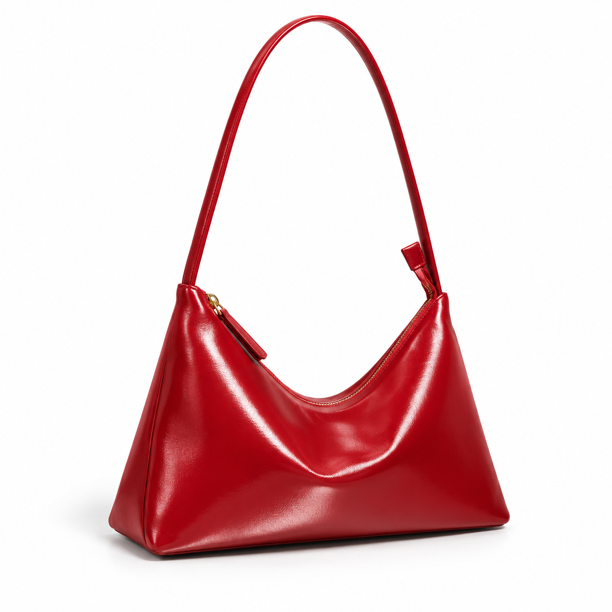 Elegant Red Glossy Hobo Shoulder Bag