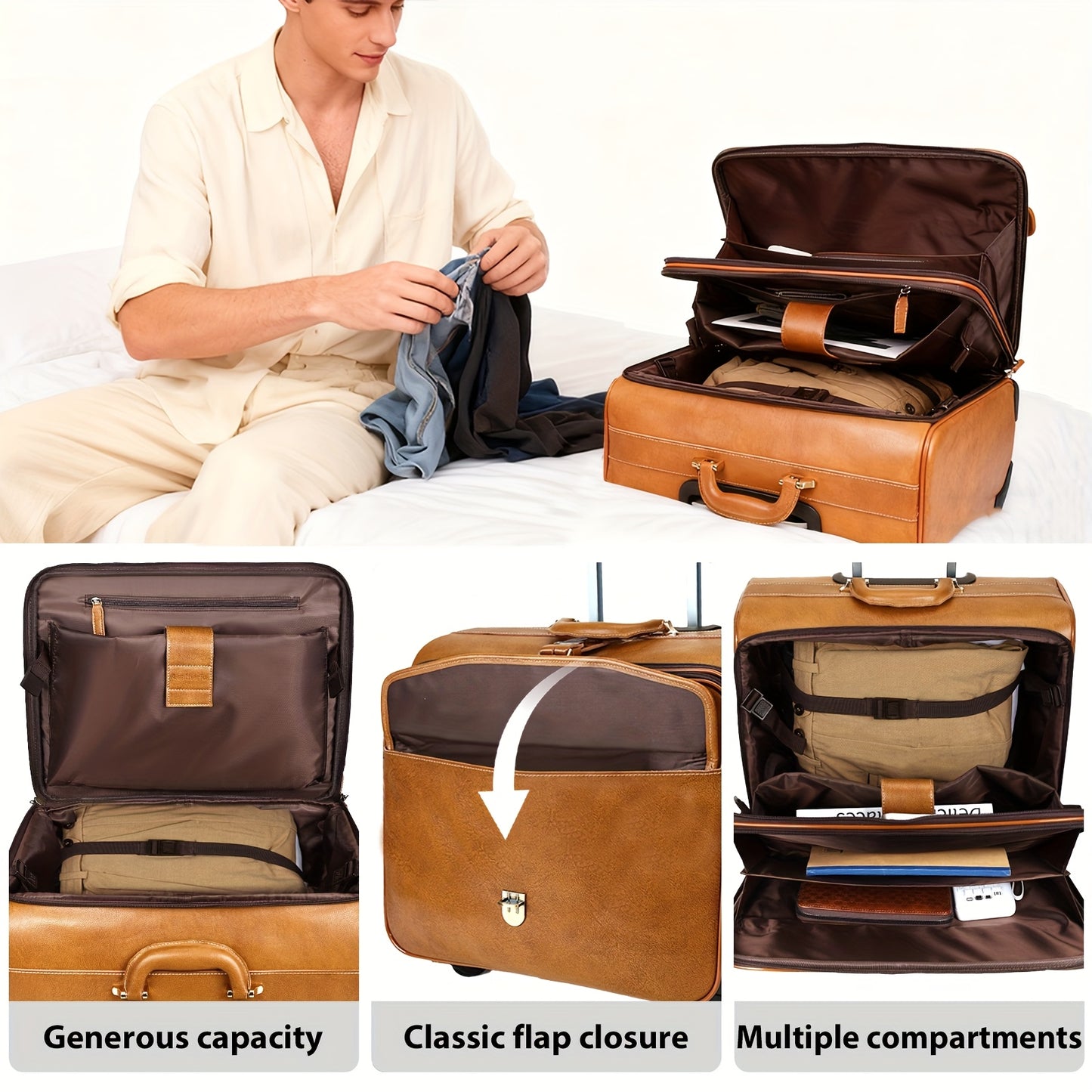 Leathario Travel Luggage, Wheeled Luggage, Men's Luggage Bag, Wheeled Genuine Leather Laptop Briefcase, Carry-on Suitcase, Local Warehouse, Christmas/Halloween