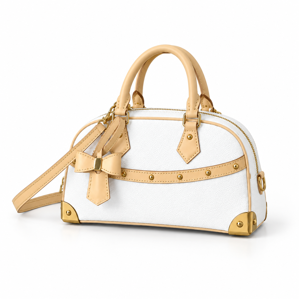 Elegant White Bow Trim Satchel Handbag