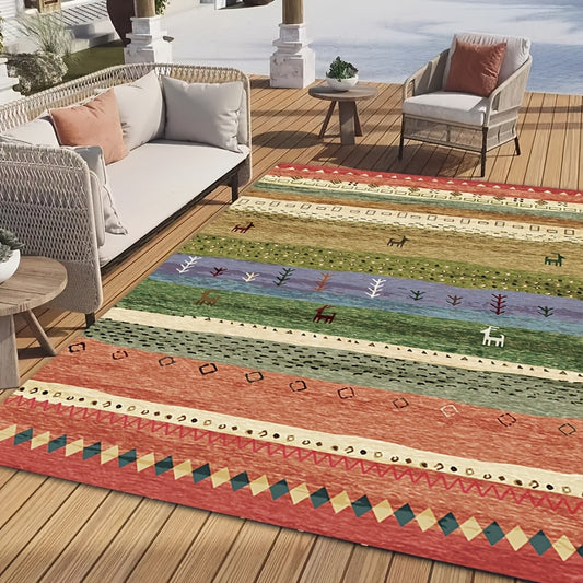 1pc Extra Large RV Camping Outdoor Patio Mat - Non-Slip Machine Washable 100% Polyester Portable Floor Mat for Living Room Medium Rug, Bedroom, Bathroom, Kitchen, Balcony, Beach, Lawn, Picnic & RV Decor, Outdoor Rugs, Vibrant Design