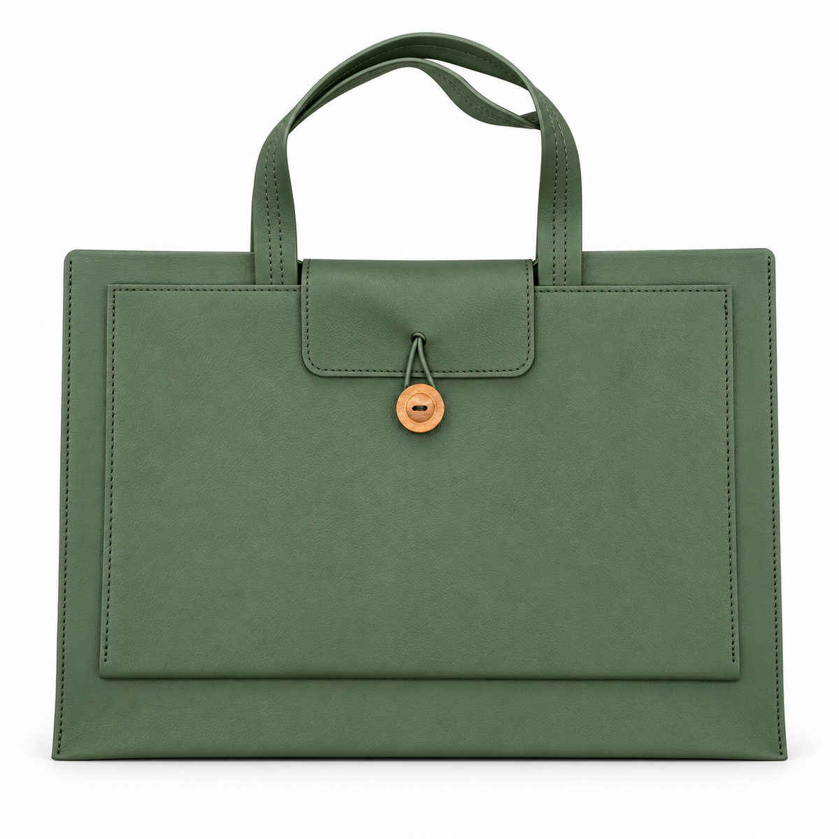 Olive Green Leather Laptop Tote Bag