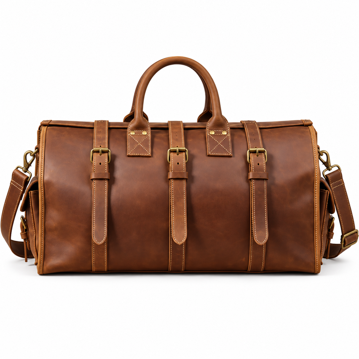Vintage Brown Buckled Overnight Duffel Bag