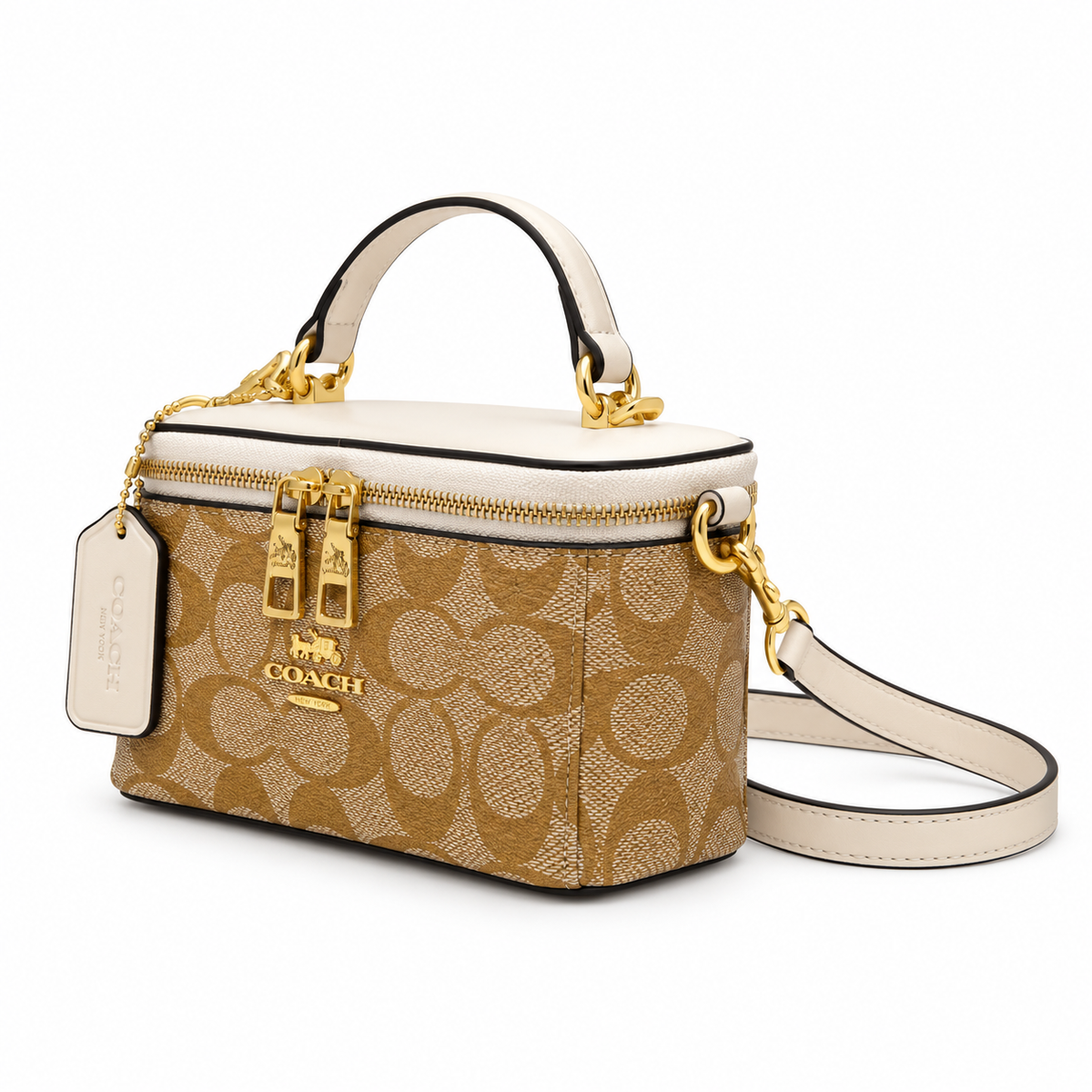 Elegant Tan Monogram Crossbody Vanity Bag