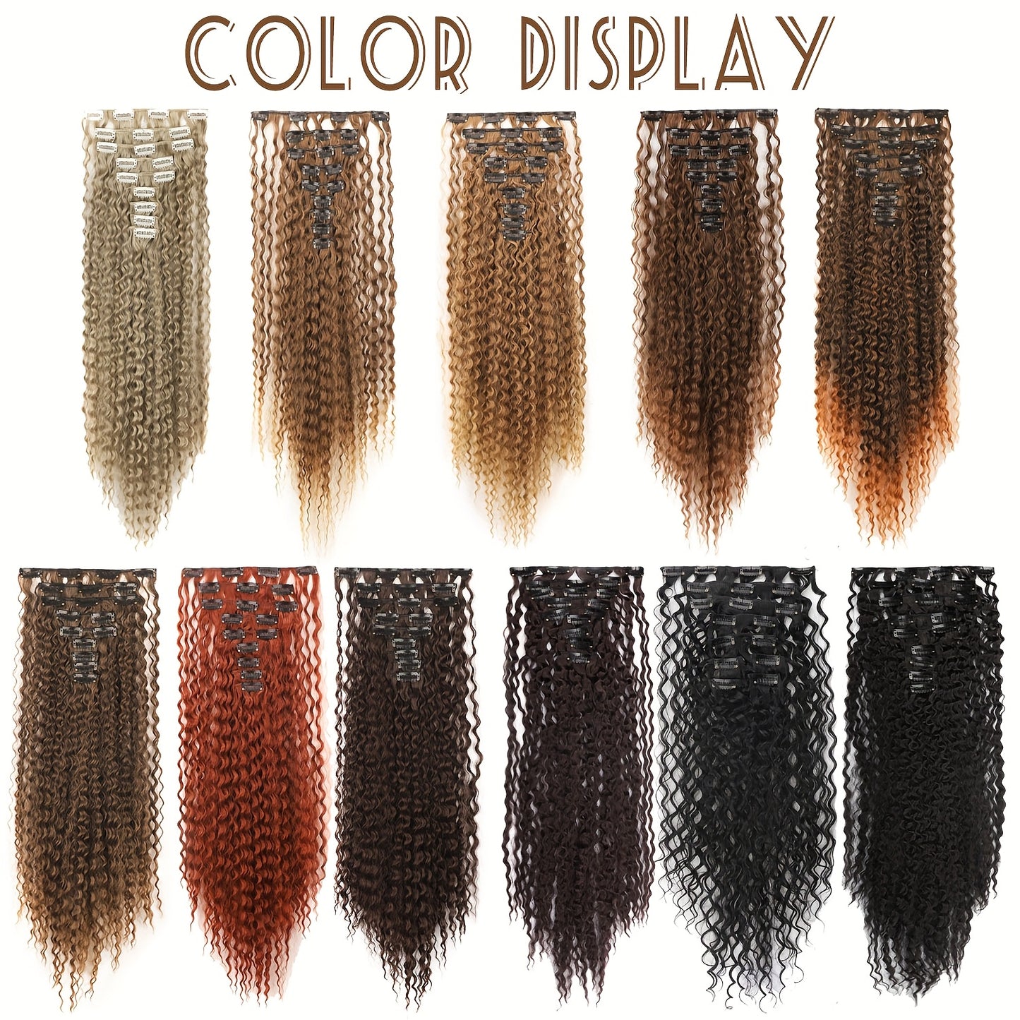 Clip In Curly Hair Extensions - 145G 9pcs Synthetic Ombre Honey Blonde Hair Extensions Jerry Curly Hair Extensions Women Clip Extensions Hairpieces Halloween Christmas Party