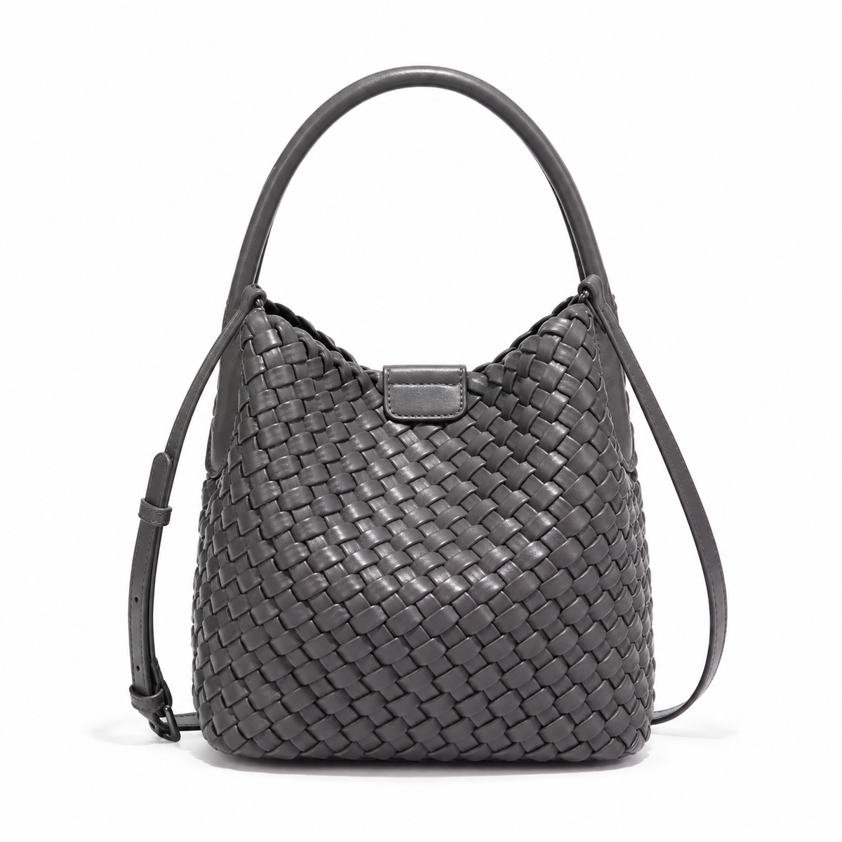 Elegant Grey Woven Bucket Shoulder Bag