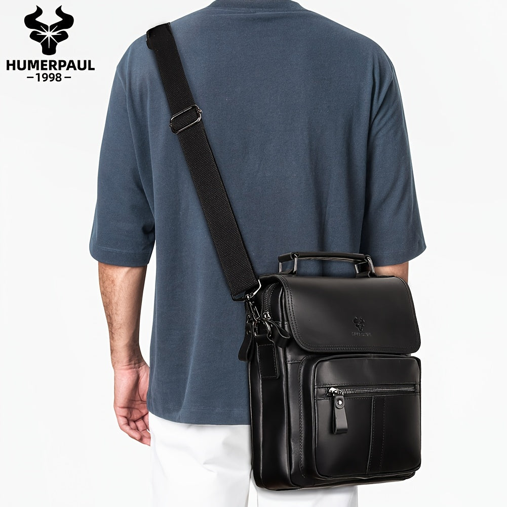 Leather Messenger Bag For Men, Shoulder Crossbody Bag With Adjustable Straps For Work Business