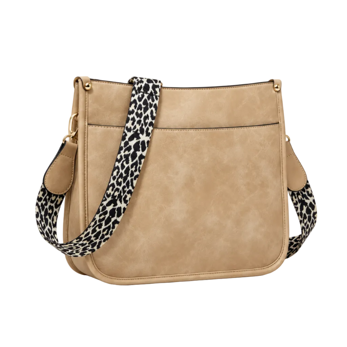 Tan Crossbody Bag With Leopard Strap