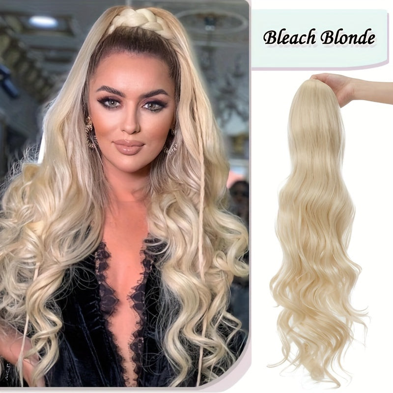 Long Curly Wavy Hair Piece Synthetic Pony Tail Extensions For Women Highlight Balayage
