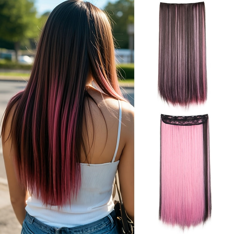 Colorful Clip-In Hair Extensions - 1pc Featuring Five Clips, Long Straight Heat-Resistant Synthetic Fiber Hairpiece for Women'S Everyday Looks And Party Must-Haves