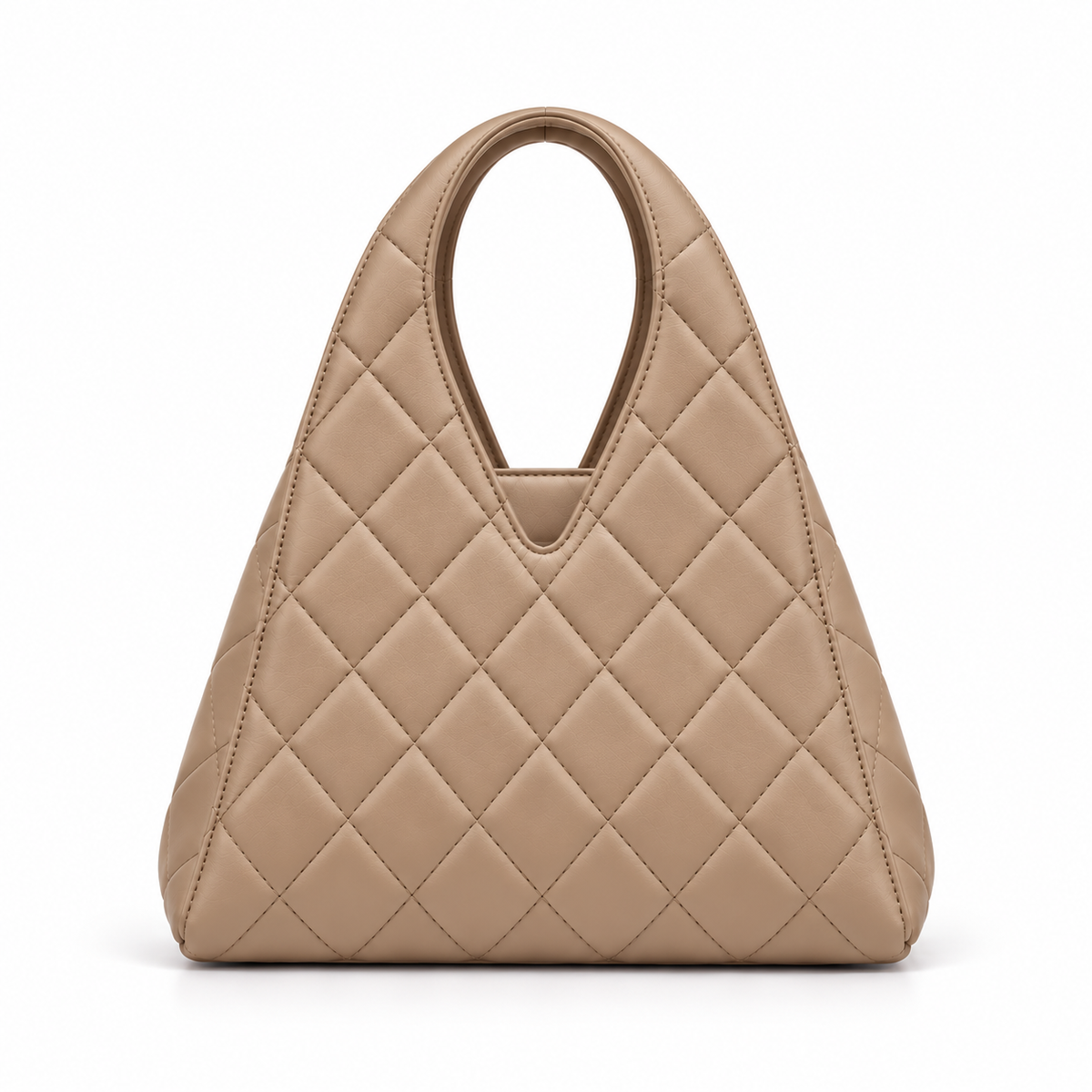 Khaki Quilted Mini Tote Handbag with Integrated Handle