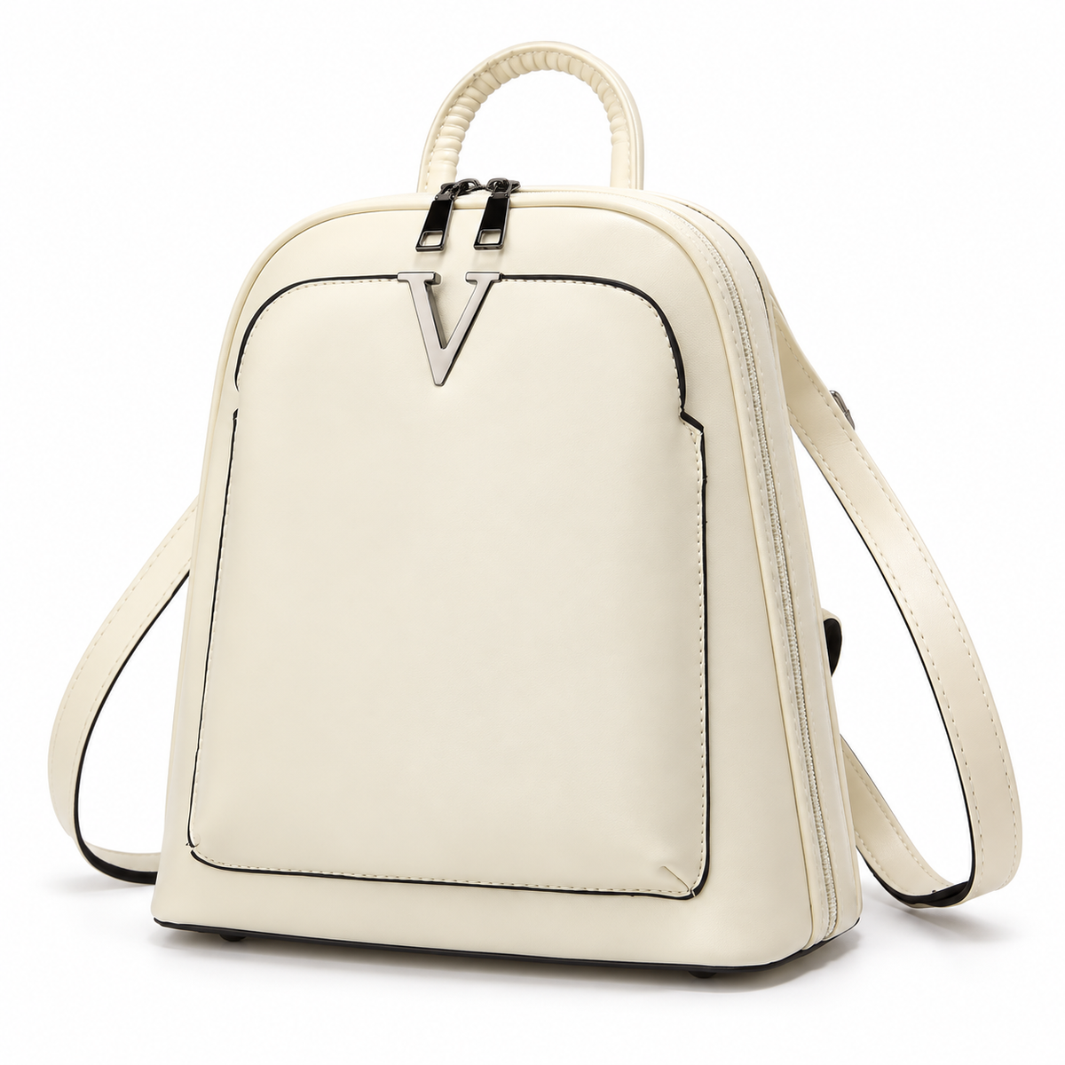 Ivory Structured Backpack With Silver Detail