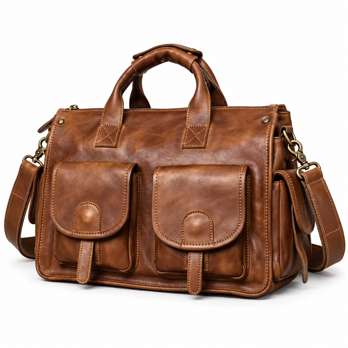 Vintage Brown Double Pocket Overnight Bag
