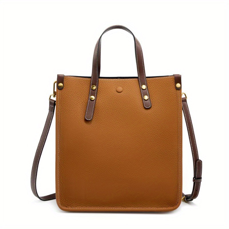 Genuine Leather Vertical Tote Bag for Women - Convertible Crossbody Shoulder Bag with Adjustable Strap, Zipper Closure