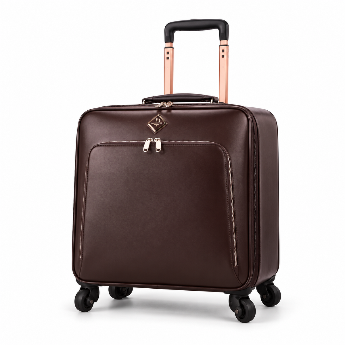 Coffee Brown Leather Trolley Travel Bag