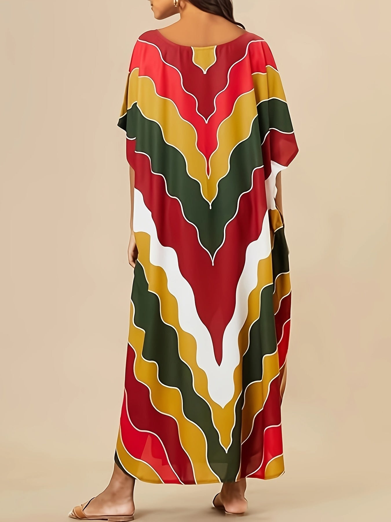[Long Printed Kaftan] Long V-Neck Printed Kaftan Dresses For Women | Slid Split Swimsuit Cover Up Kaftan Lounge Dresses