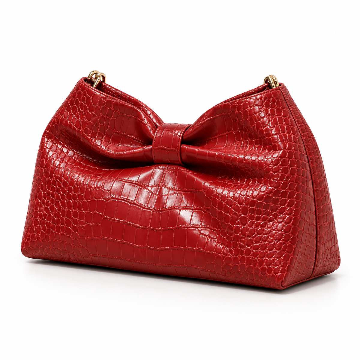 Elegant Red Crocodile Embossed Bow Crossbody Bag
