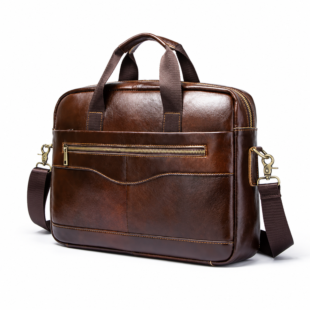 Classic Coffee Brown Leather Office Briefcase