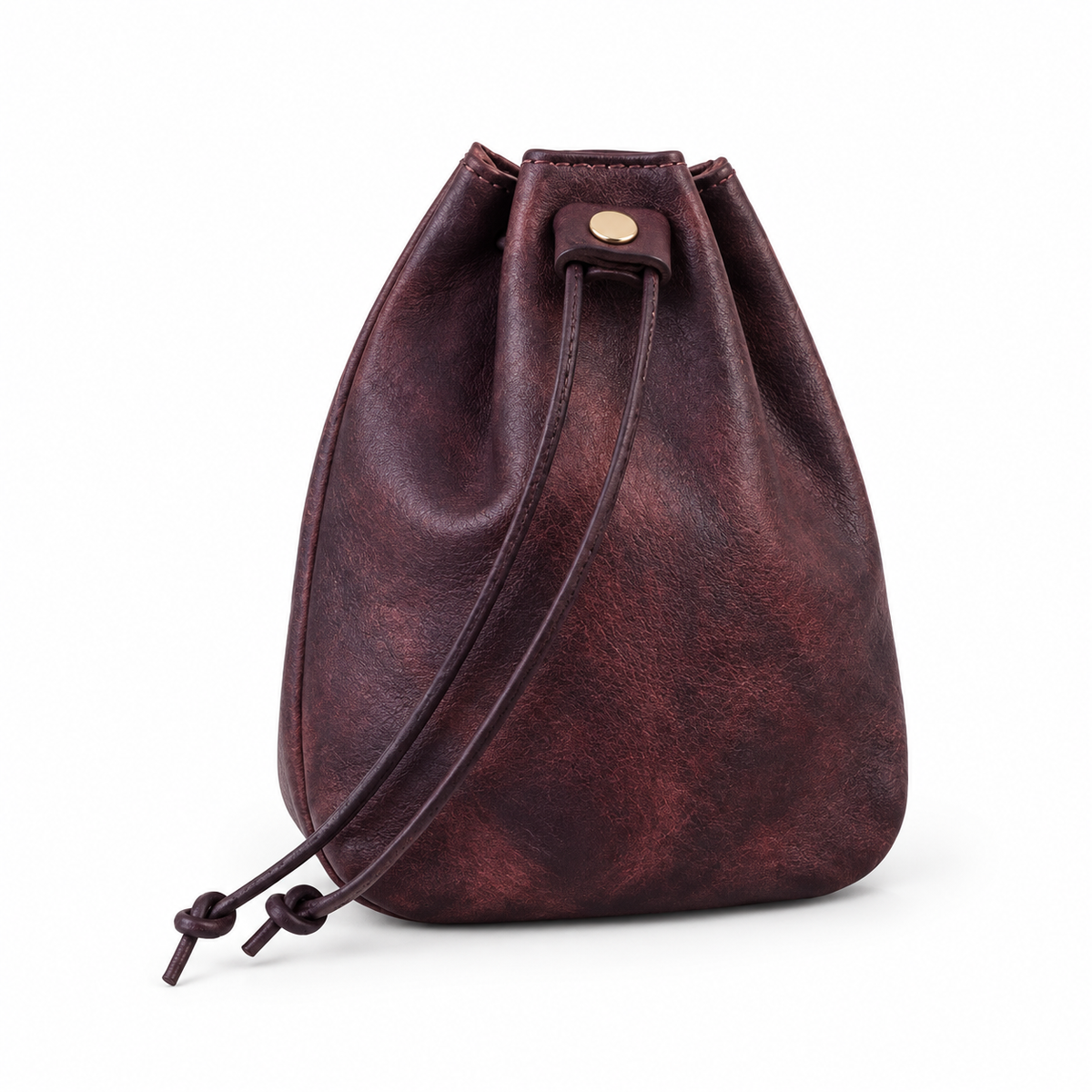 Coffee Vintage Vegan Leather Drawstring Bag
