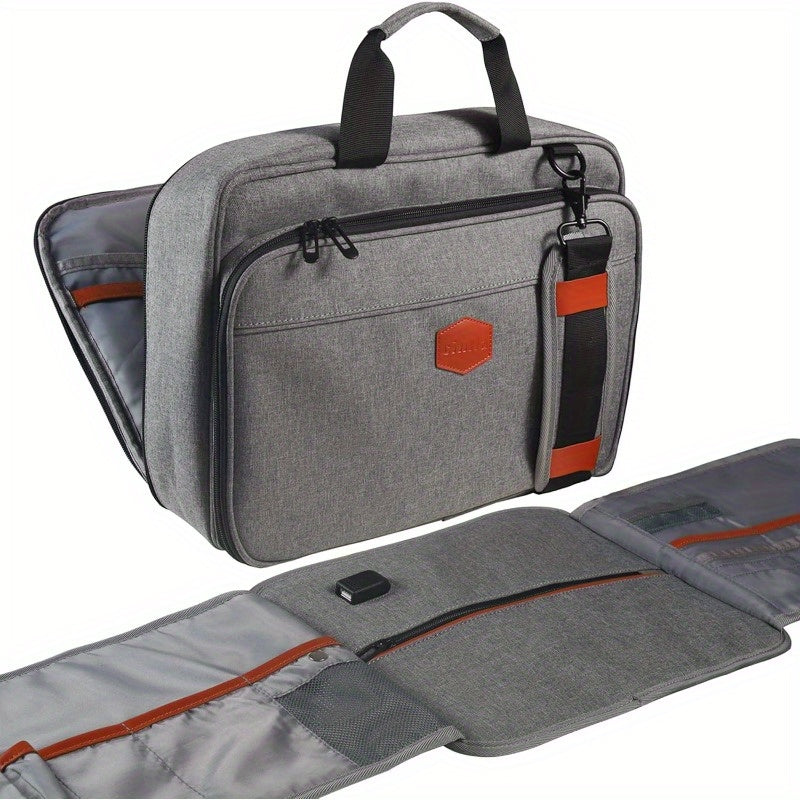 15.6 Inch Leather Laptop Bag Convertible to 2 Separate Pouches - Canvas Messenger Bag with Detachable Compartment, Multiple Pockets