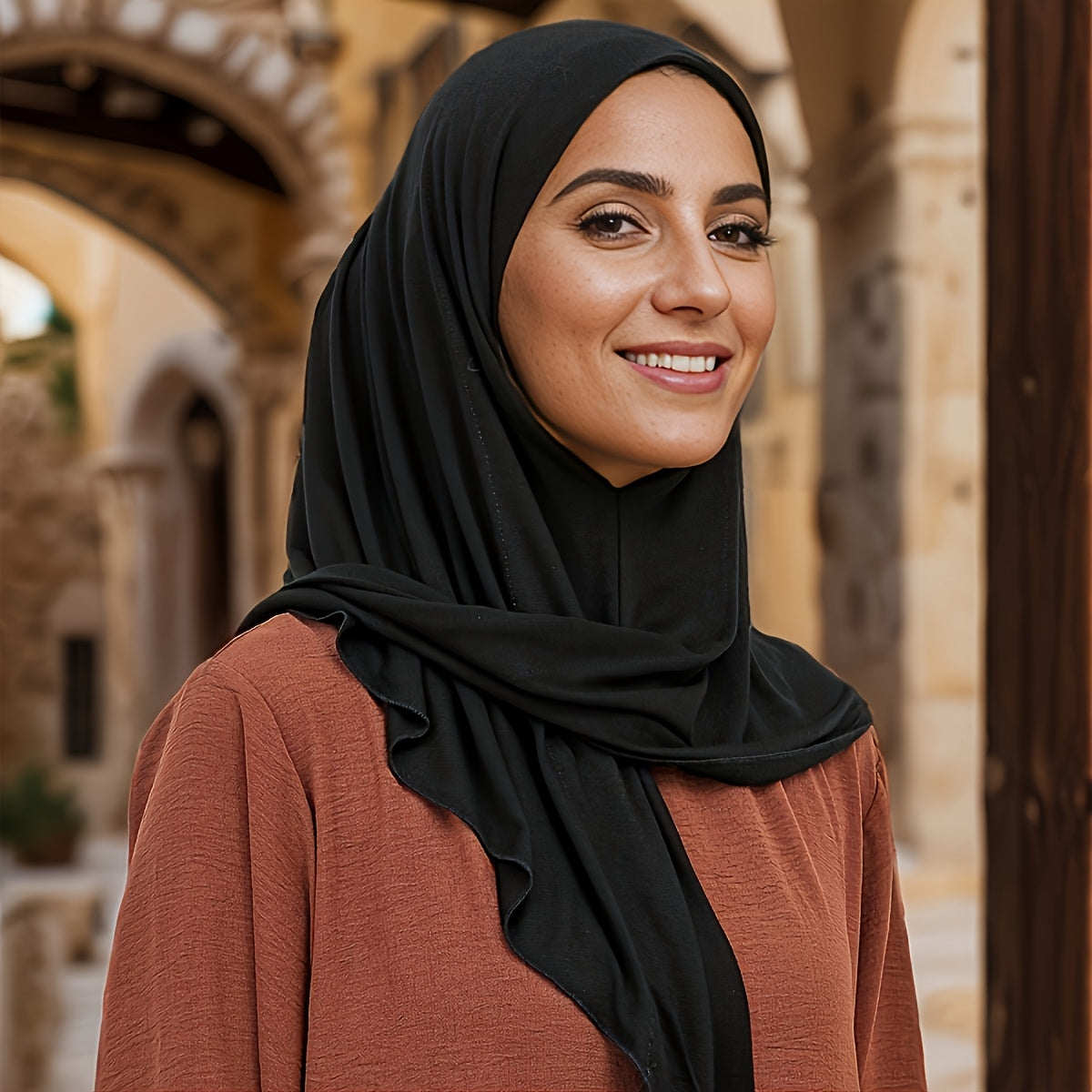 1pc Women's Lightweight Adjustable Headscarf - Wind & Machine Washable, Non-Stretch Fabric for Ramadan, Daily Travel & Modest Fashion (Black), Hijab Accessories, Solid Color Hijab