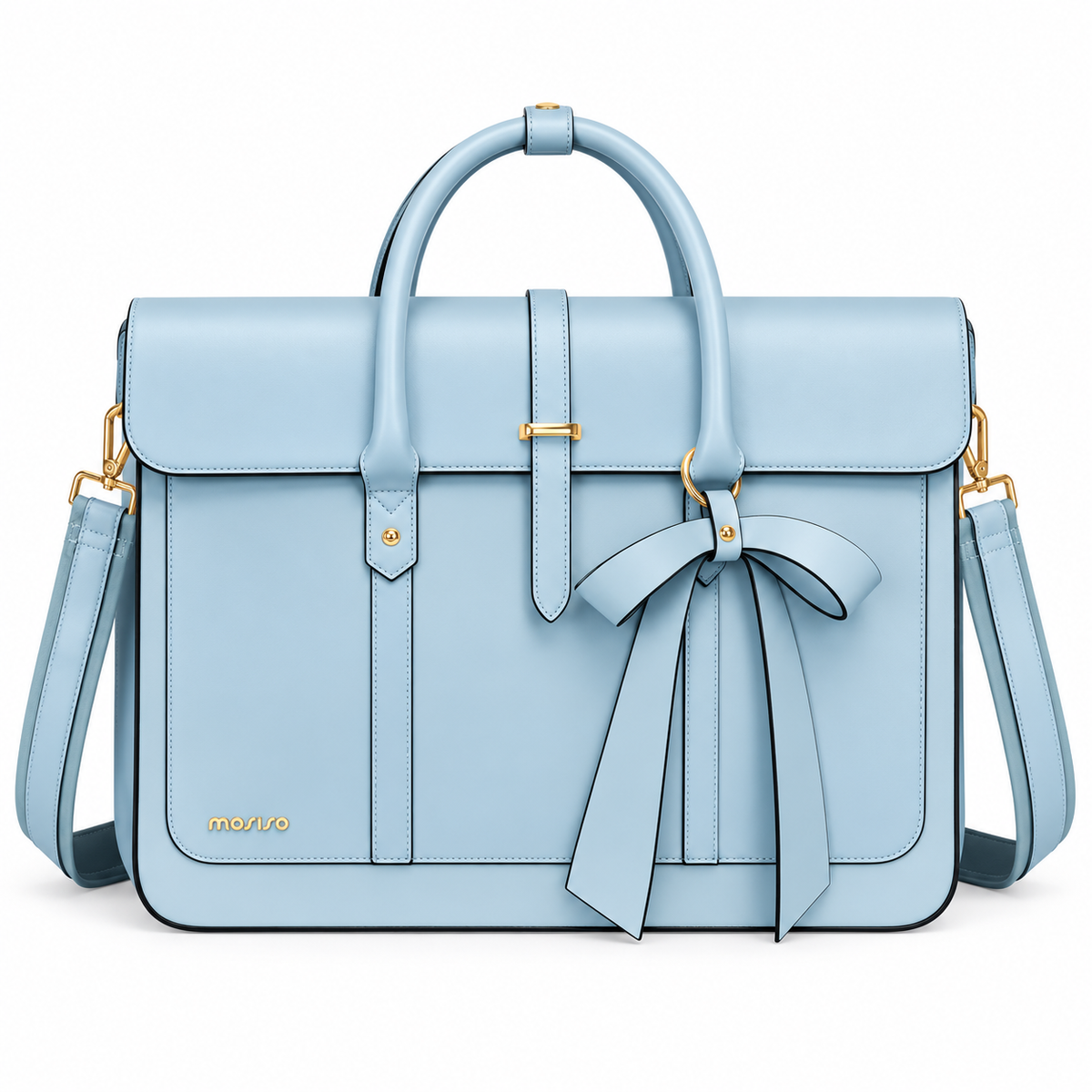 Powder Blue Bow Leather Laptop Bag