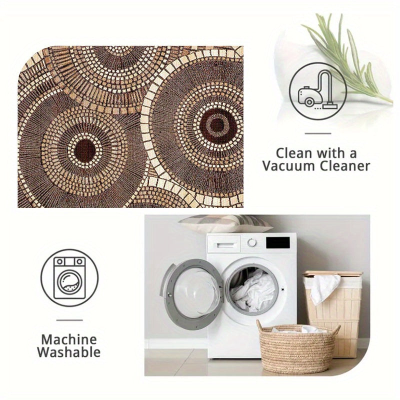 Golden Diamond Velvet + Dotted Plastic Base + 800G 1pc Brown Modern Pattern Mat, Outdoor Rugs, Suitable for Courtyard, Balcony, Garden, Camping, Machine Washable, Indoor/Outdoor Mat