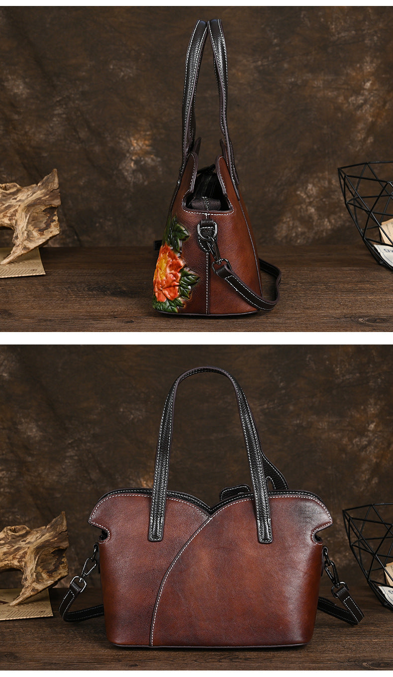 Leather Women's Handbag, Vintage One-Shoulder Crossbody Bag, Women's Cheongsam Bag Chinese Style