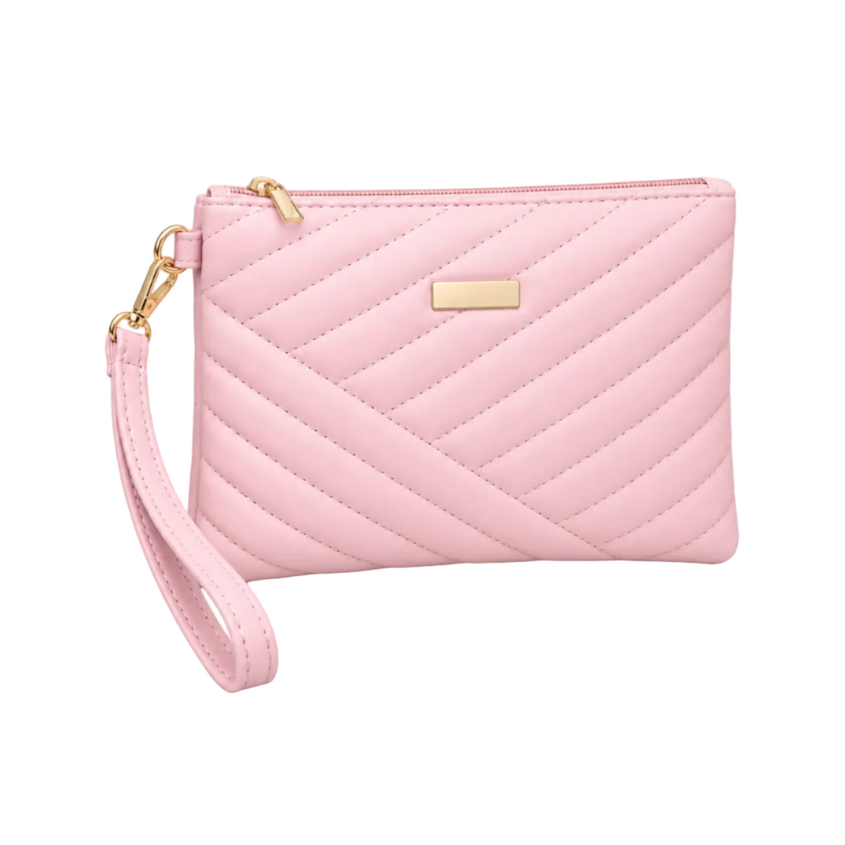 Light Pink Quilted Wristlet Clutch Bag