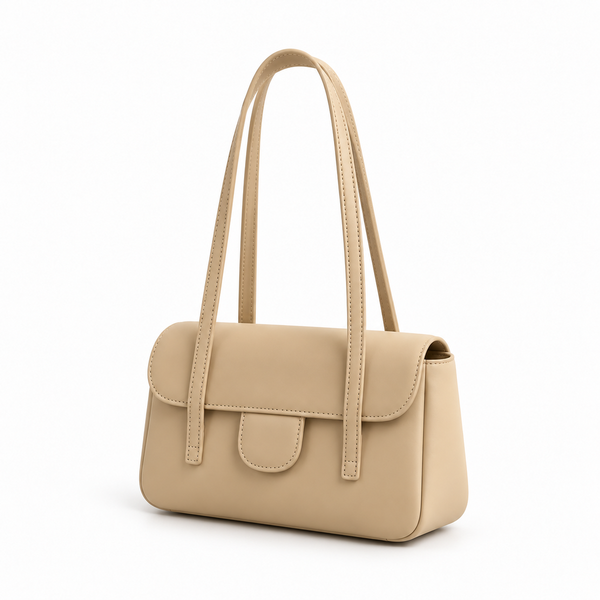 Elegant Beige Structured Shoulder Handbag Purse