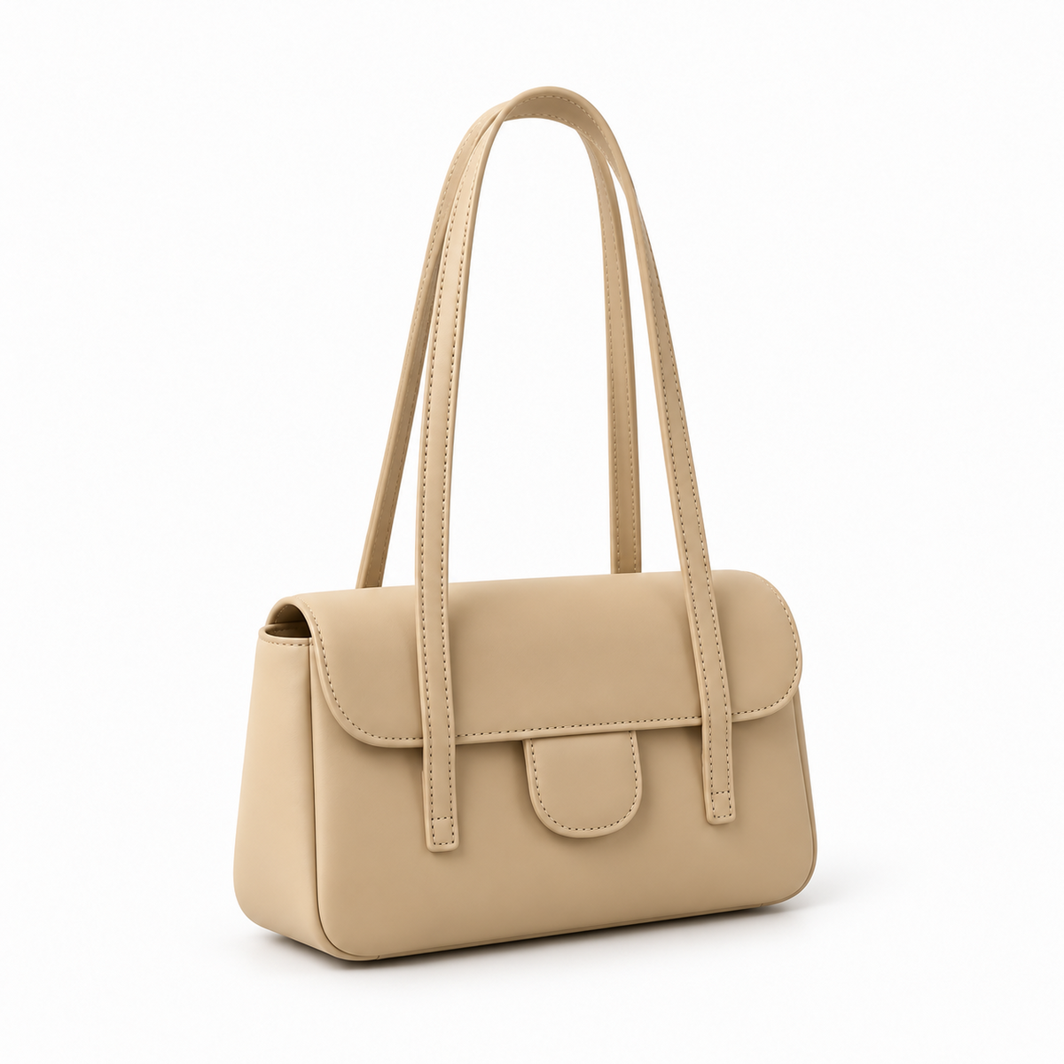 Elegant Beige Structured Shoulder Handbag Purse