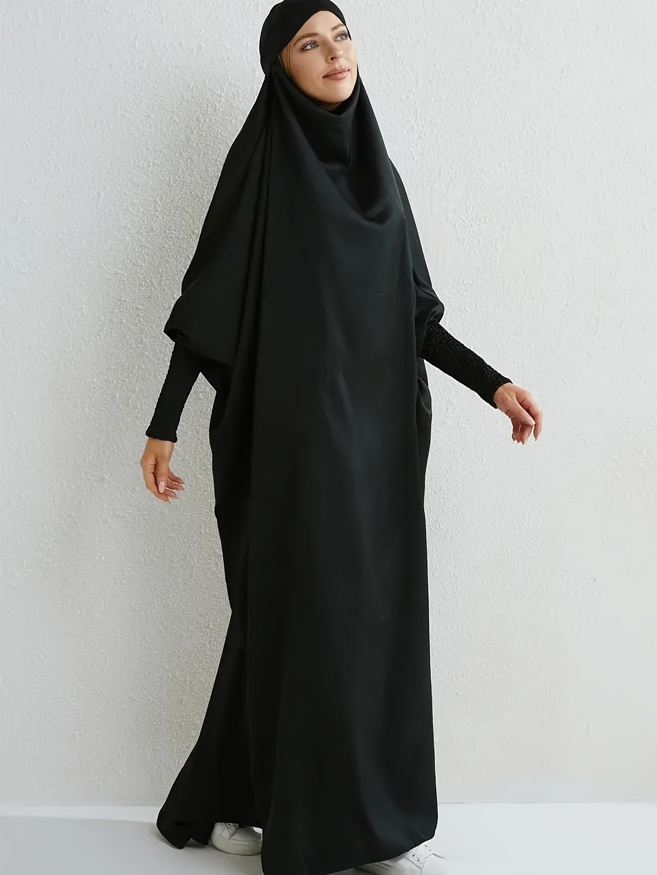 Elegant Light Pink Modesty Dress with Hijab - Women's Long Sleeve Jibab Abaya, Maxi Prayer Dress, Polyester, Non-Stretch Fabric, Machine Washable
