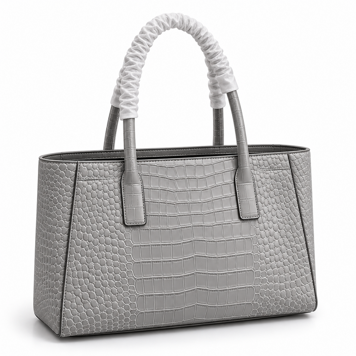 Grey Crocodile Texture Structured Tote Handbag