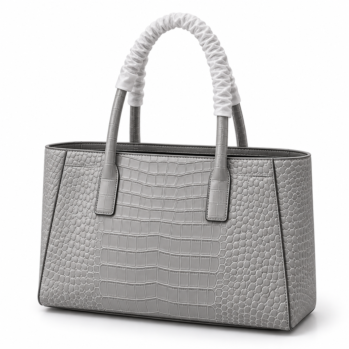 Grey Crocodile Texture Structured Tote Handbag