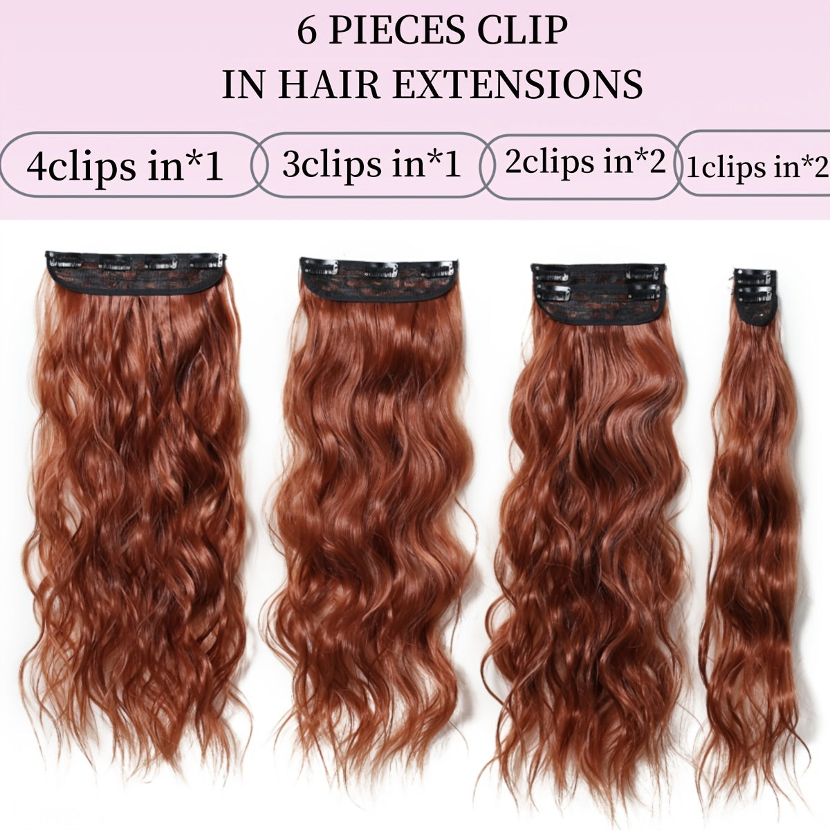 A Set of 6pcs of 20-Inch Hair Clips for Women, Featuring Long Wavy Synthetic Hair Made from High-Quality Heat-Resistant Fibers. The Matte End Withstands High Temperatures, And The Multiple Pieces Create a Fuller Look