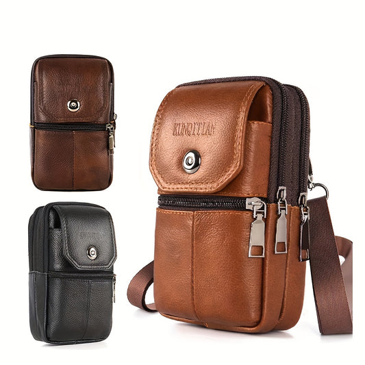 Top Layer Cowhide Men's Simple Fashion Belt Bag, Belt Hanging Fanny Pack Ideal For Walking, Cycling, And Gym Workouts