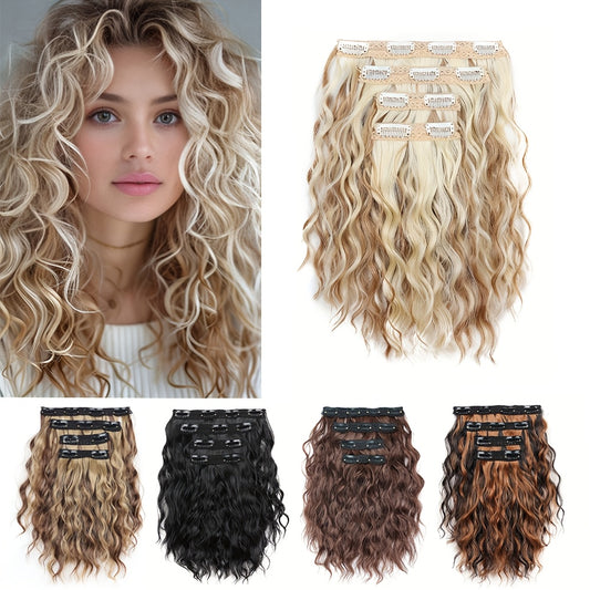 12-inch Water Wave Clip-in Synthetic Hair Extensions for Volume Boost, Skin-Friendly Clip Design, Secure Hold, Suitable for Women