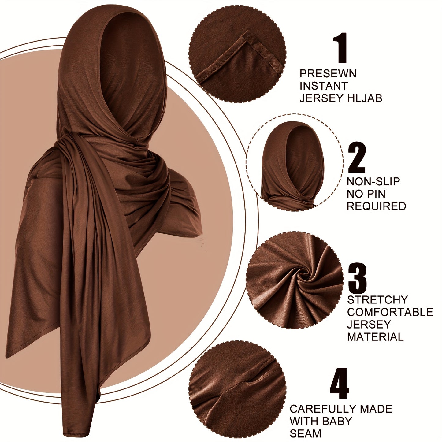 4pcs Instant Hijab For Women Bamboo Jersey Hijab Pinless Ramadan Islamic Muslim Head Wraps Premium Head Scarf Shawl Turban