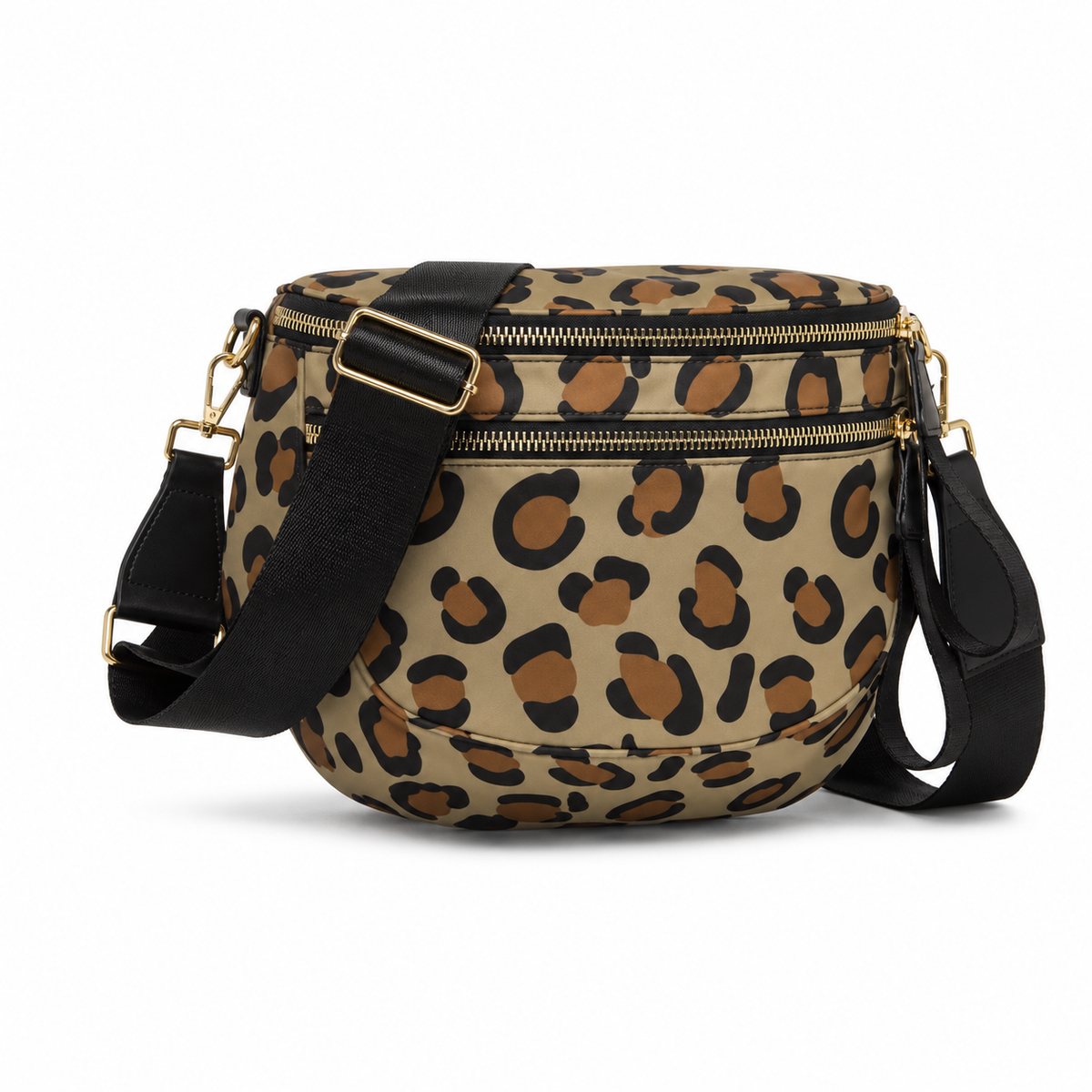 Khaki Leopard Print Sling Crossbody Bag