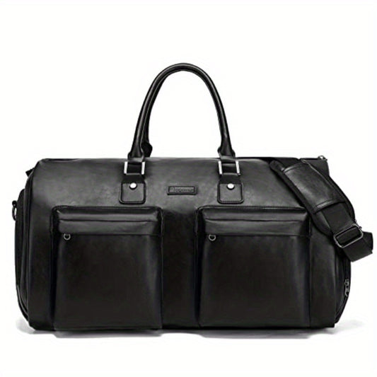 Men's 2-in-1 Garment & Duffel Bag - High Quality Vegan Leather Carry-On with Multiple Pockets, Shoe Compartment & Adjustable Shoulder Strap for Business Travel, Weekend Getaways