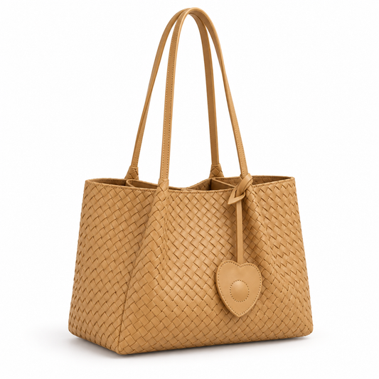 Elegant Tan Woven Shoulder Tote Bag