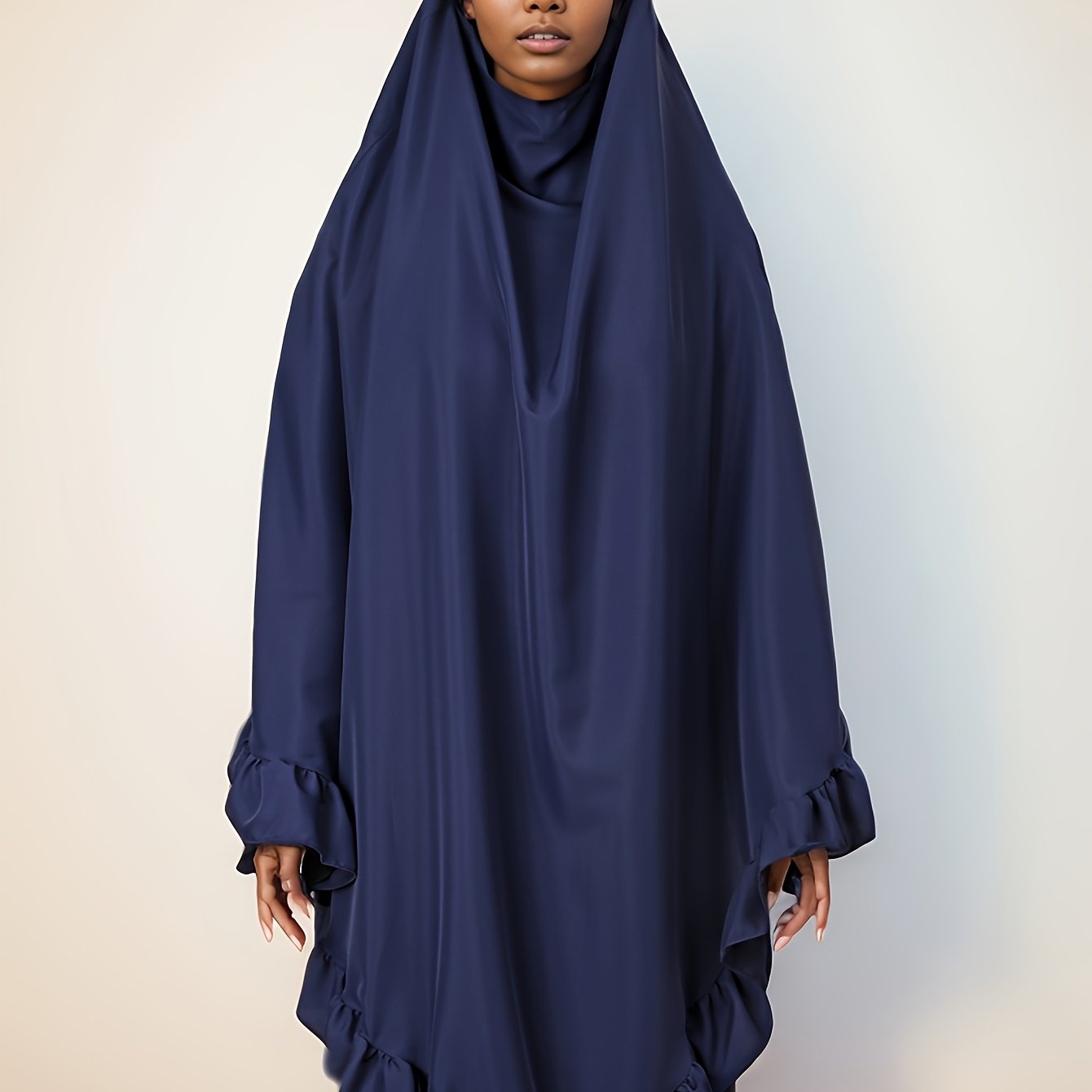 1pc Muslim Prayer Khimar Abaya Burqa - Arabian Style Modest Covering with Ruffled Hem & Wooden Edge, Machine Washable All-Season Solid Color Brown Hijab Scarf, Prayer Shawl for Women